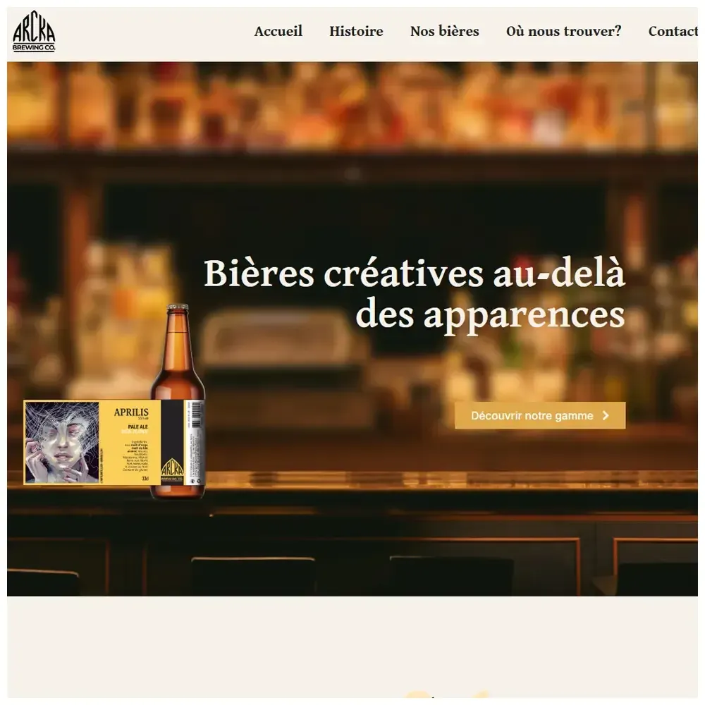 Page d’accueil du site Arcka : « Bières créatives au-delà des apparences ».