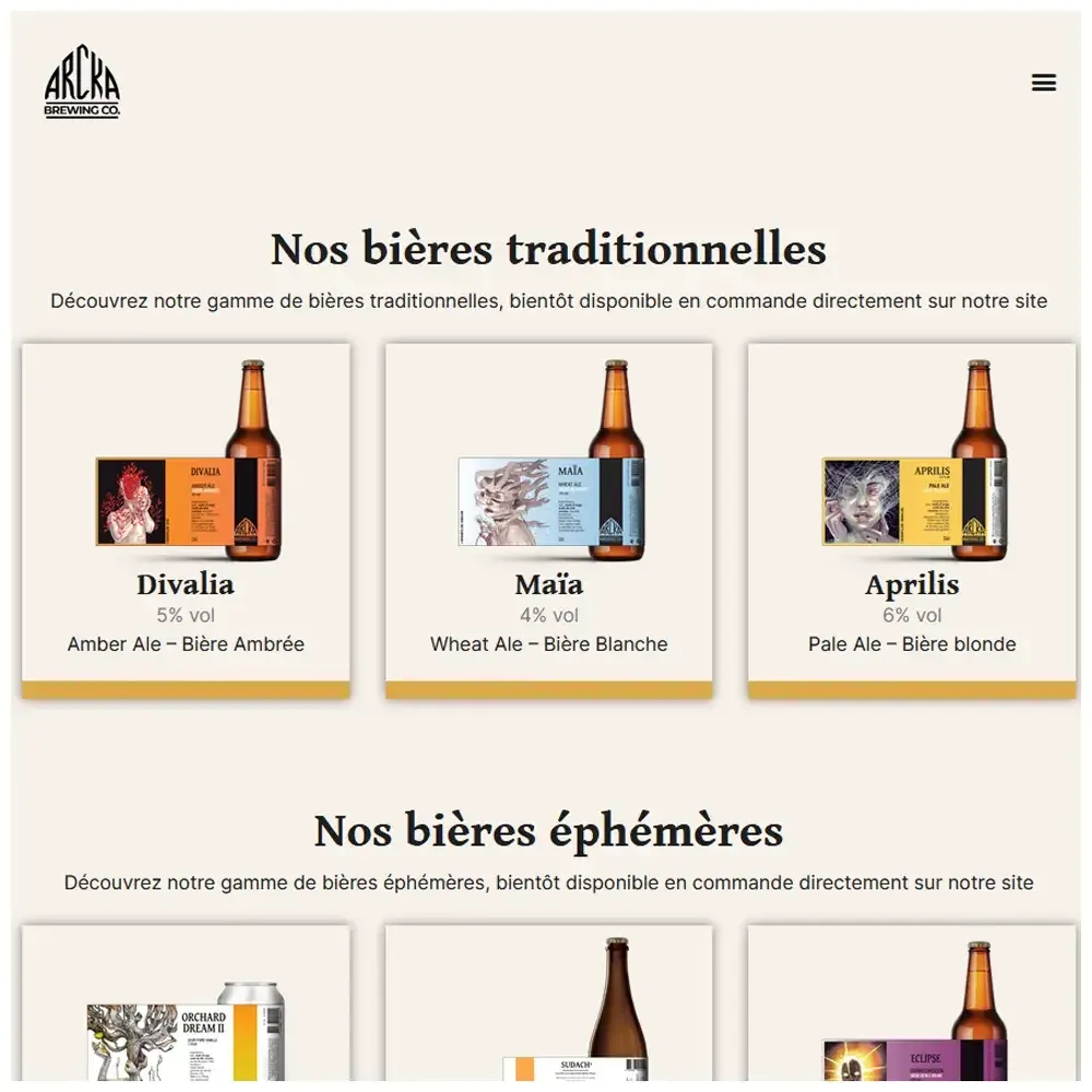 Catalogue des bières traditionnelles et éphémères d’Arcka.